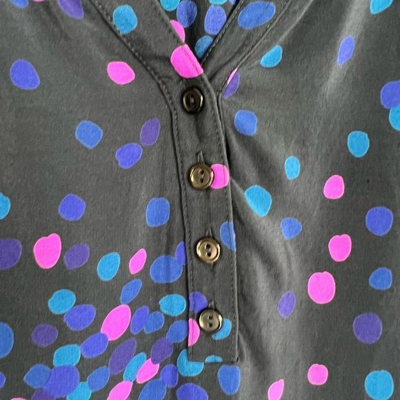 Amanda Uprichard Multicolor Polka Dot Split Neck Hi-Low Silk Blouse Small - Picture 6 of 11